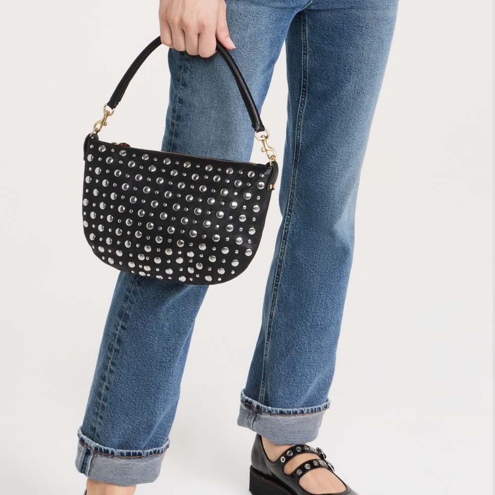 Clare V Black Leather Studded Petite Moyen Shoulder Bag with Silver Studs - Picture 7 of 16